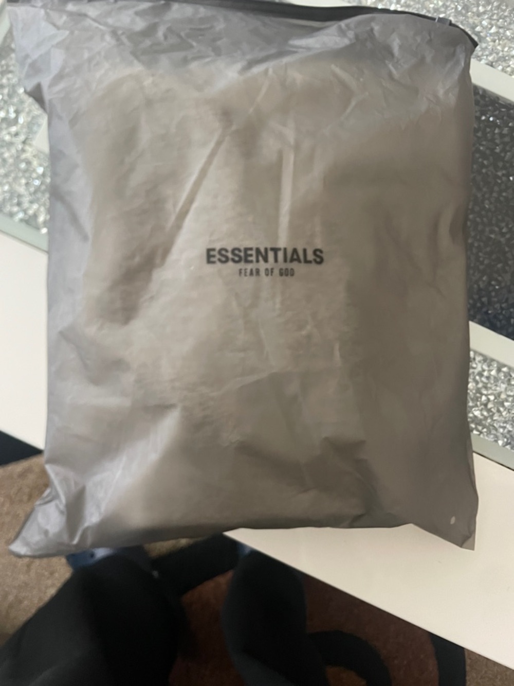 Essentials Gray Pullover Hoodie with Black Logo
